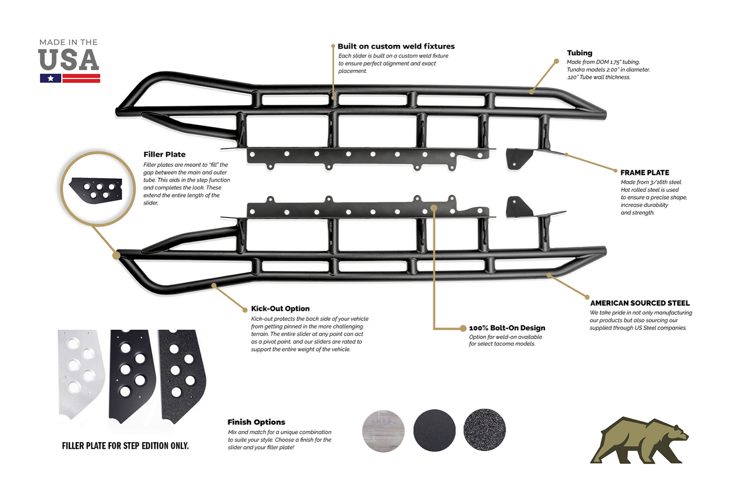 2010-2022 TOYOTA 4RUNNER STEP EDITION BOLT ON ROCK SLIDERS-Offroad Scout