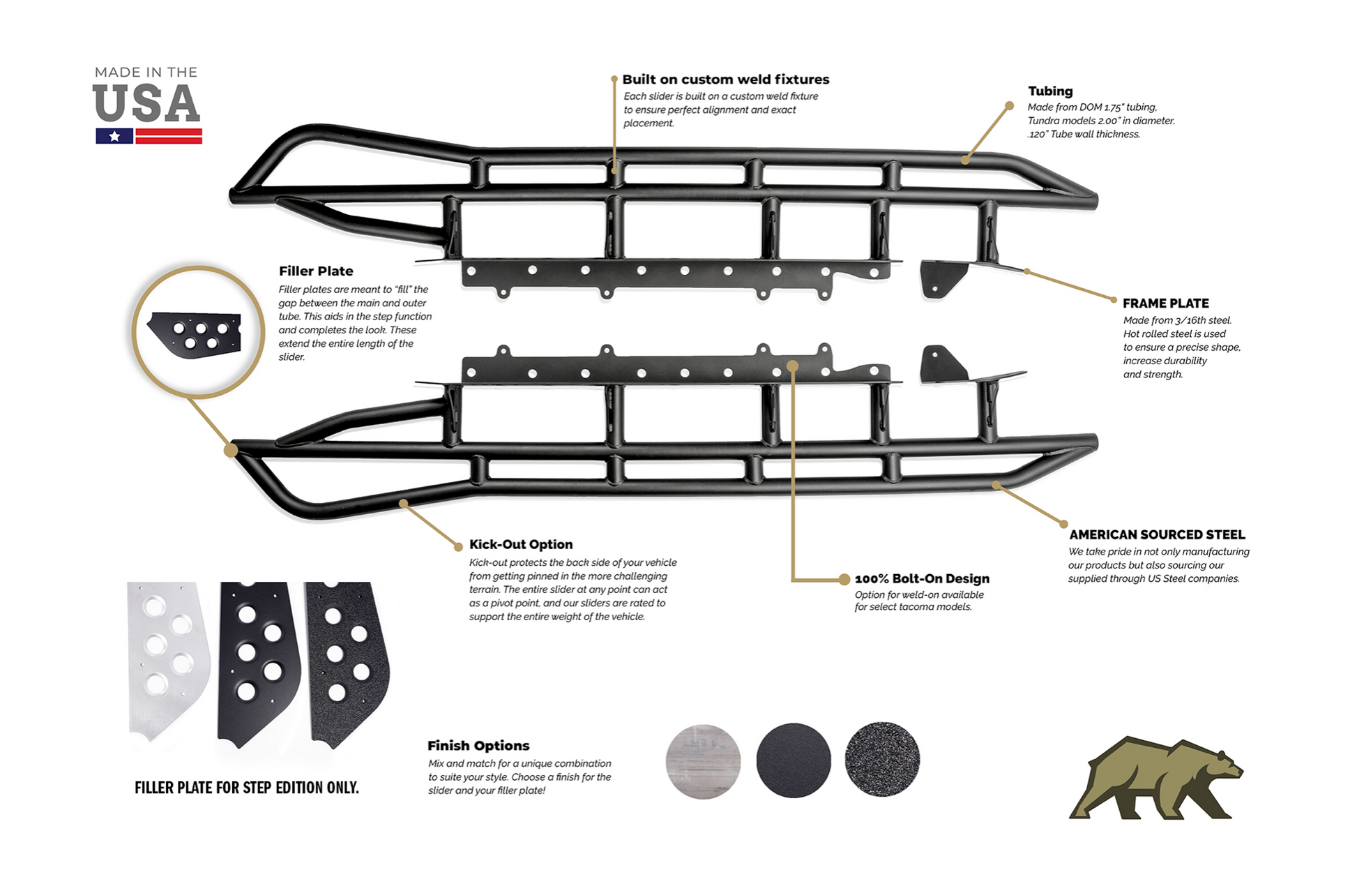 2010-2022 TOYOTA 4RUNNER TRAIL EDITION BOLT ON ROCK SLIDERS-Offroad Scout